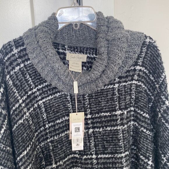 NWT! Charlie Paige Women’s Poncho Cowl Neck Soft Black Gray One Size - Picture 4 of 10